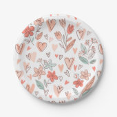 Elegantes Herz und Blume Pappteller (Vorderseite)