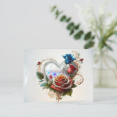 Elegantes Herz und Rose Postkarte (Stehend Vorderseite)