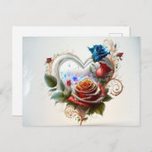 Elegantes Herz und Rose Postkarte (Vorne/Hinten)