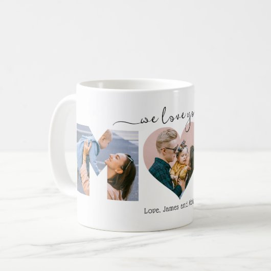 Elegantes Herz Wir Liebe Sie Mama 3 FotoCollage Kaffeetasse (Vorderseite Links)