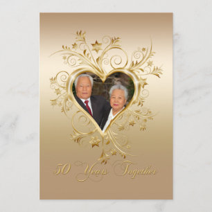 Elegantes Herz Wirbel 50. Foto Jahrestag Einladung
