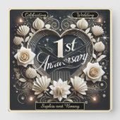 Elegantes Herzdesign für Nebenbücher Quadratische Wanduhr (Vorderseite)