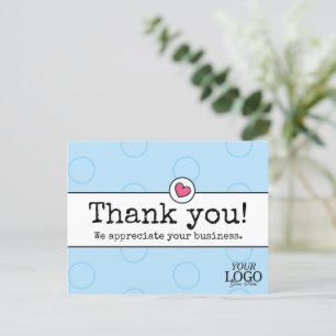 Elegantes Himmelblau mit Herz Danke Geschäftlich Postkarte