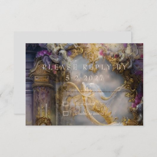 Elegantes Himmlisches Gold-Tor, Goldtext RSVP Karte (Vorne/Hinten)