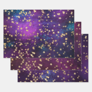 Elegantes himmlisches Sterne-Design in Gold Geschenkpapier Set