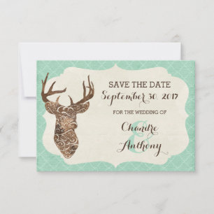 Elegantes Hirschgeweih Landhaus-Stil Save-the-Date Save The Date