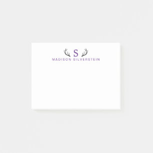 Elegantes Hirschgeweih Lila Monogramm Post-it Klebezettel