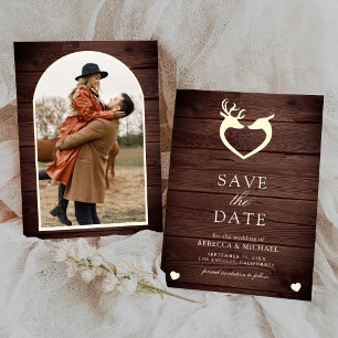 Elegantes Hirschherz Rustikale Holz Hochzeitsfoto Save The Date