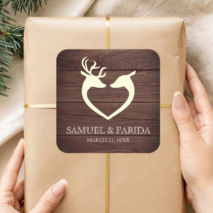 Elegantes Hirschherz Rustikales Holz Geschenk zur Quadratischer Aufkleber