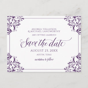 Elegantes Hochzeit-Save-the-Date Vintage Pflaume Ankündigungspostkarte