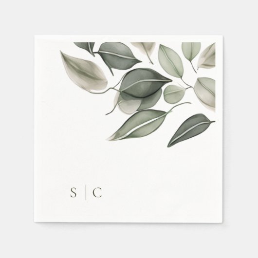 Elegantes Hochzeitband Mute Green Serviette (Vorderseite)