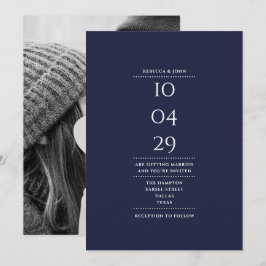 Elegantes Hochzeitdatum für Minimalistisches blaue Einladung