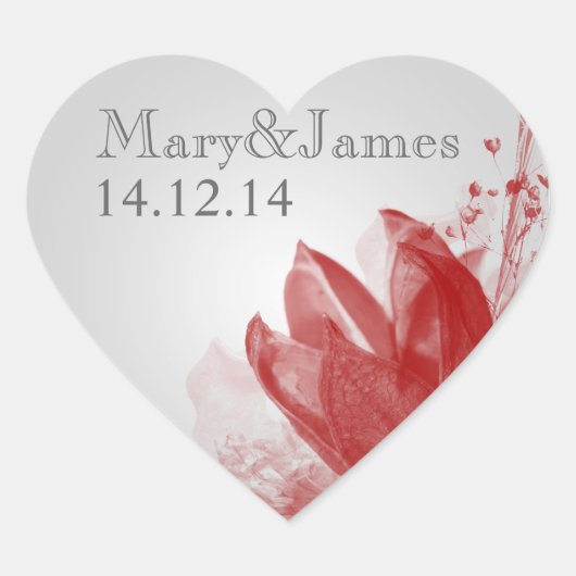 Elegantes Hochzeitdatum Schönheit der Natur Rot Herz-Aufkleber (Vorderseite)