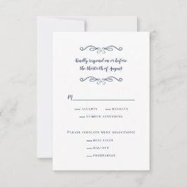 Elegantes Hochzeitessen Klassisch Delikat Blau & W RSVP Karte