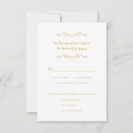 Elegantes Hochzeitessen Weiß und Gold Minimalistis RSVP Karte