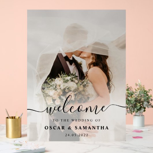 Elegantes Hochzeitfoto Willkommen Acrylschild (Hochzeit)