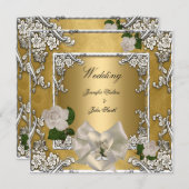 Elegantes HochzeitGold Cream Rose Silver Einladung (Vorne/Hinten)