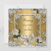 Elegantes HochzeitGold Cream Rose Silver Einladung (Vorderseite)