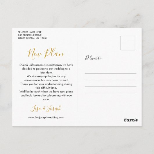 Elegantes HochzeitGold-Script ändern das Datum Postkarte (Rückseite)