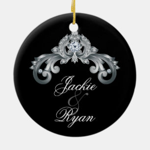 Elegantes Hochzeitjubiläum 25. Black Silver Keramik Ornament