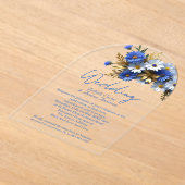 Elegantes Hochzeitkornblume Blau Weißes Gold Acryleinladungen (Ablage )