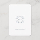 Elegantes Hochzeitliches Blue Monogram Probe Dinne Begleitkarte (Rückseite)