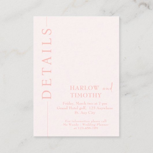 Elegantes Hochzeitliches Rosa Abendessen in der Pr Begleitkarte (Rückseite)