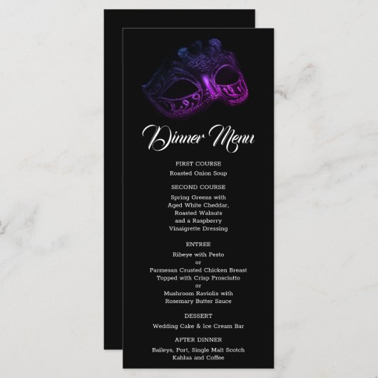 Elegantes Hochzeitmenü für Abend Menükarte (Vorne/Hinten)