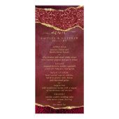 Elegantes Hochzeitmenü für Burgund & Gold Agate Werbekarte (Vorne)