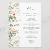 Elegantes Hochzeitmenü für Wildblumen Menükarte (Vorderseite)