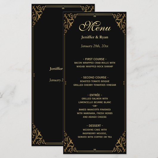 Elegantes Hochzeitmenü Menükarte (Vorne/Hinten)