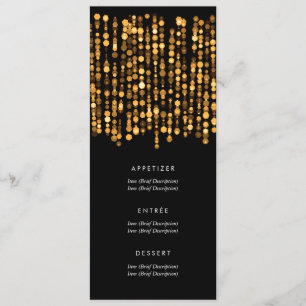 Elegantes Hochzeitmenü Moderne goldene Lichter Menükarte