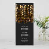 Elegantes Hochzeitmenü Moderne goldene Lichter Menükarte (Stehend Vorderseite)