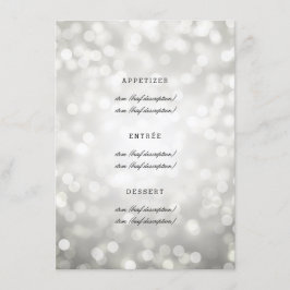 Elegantes Hochzeitmenü Silberne Glitzer Lights Menükarte