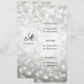 Elegantes Hochzeitmenü Silberne Glitzer Lights Menükarte (Vorne/Hinten)