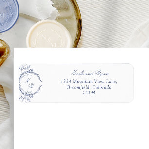 Elegantes Hochzeitrücksendesiegel für Navy Monogra