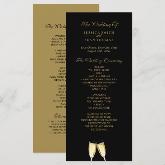 Elegantes Hochzeits-Champagner-Programm (Vorne/Hinten)