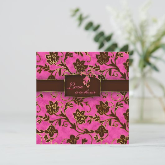 Elegantes Hochzeits-Einladungs-Gold rosa Mit Einladung (Stehend Vorderseite)