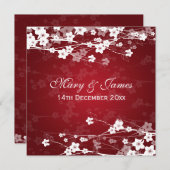 Elegantes Hochzeits-Kirschblüten-Rot Einladung (Vorne/Hinten)