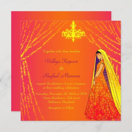 Elegantes Hochzeits-Kleid beleuchtet Einladung (Vorne/Hinten)