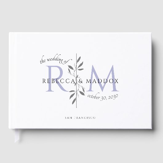 Elegantes Hochzeits-Lavendel-Botanik-Monogramm Gästebuch (Vorderseite)