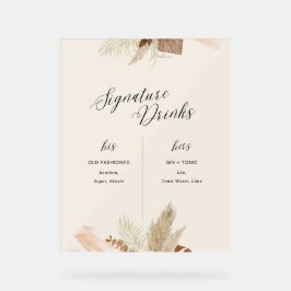 Elegantes Hochzeits-Signature-Drinks-Menü – Floral Acrylschild