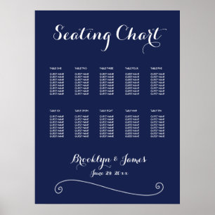 Elegantes Hochzeits-Sitzplan in Navyblau Poster