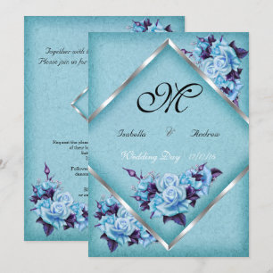 Elegantes Hochzeits-Türkis-Lila-Rosen-Silber-Blume Einladung