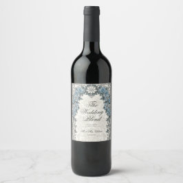 Elegantes Hochzeits-Wein-Flaschenetikett in Blautö Weinetikett