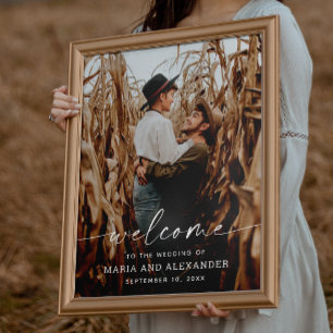 Elegantes Hochzeits-Willkommensschild mit Foto. Mo Poster