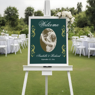 Elegantes Hochzeits-Willkommensschild Poster mit F