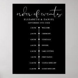 Elegantes Hochzeitsablauf-Zeitskalafelsschild Poster