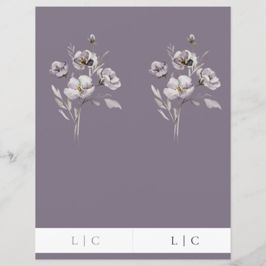 Elegantes Hochzeitsaquarell lila Doppelmenü (Rückseite)