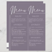 Elegantes Hochzeitsaquarell lila Doppelmenü (Vorne/Hinten)